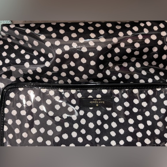 Kate Spade Makeup Travel Case 2 clear zipper compartments folds blue w… - Picture 9 of 16